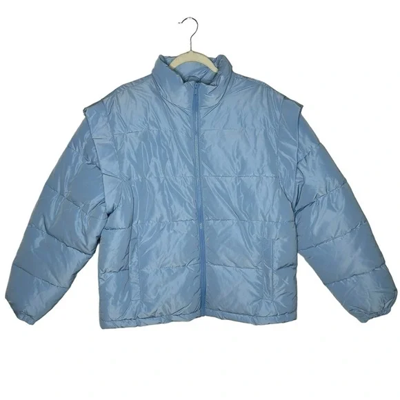 NWT WEWOREWHAT Snap Off Sleeve Puffer Jacket in Blue Bell - Picture 4 of 16
